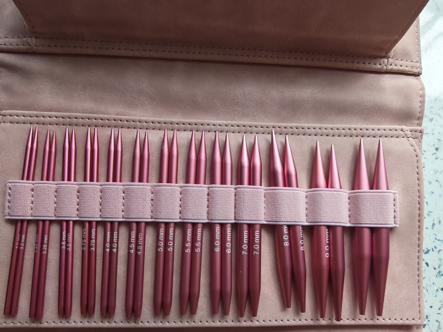 Set complet d'aiguilles circulaires interchangeables - Édition Rose Scintillante